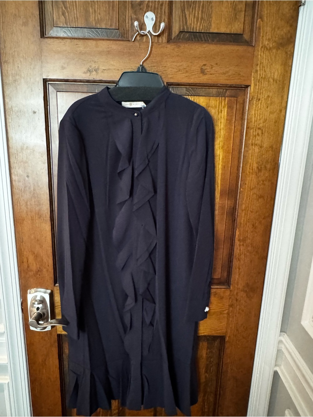 Tory Burch Navy Long Sleeve Ruffle Front Dress